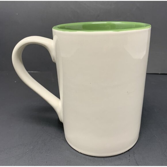 TAG SKIING SNOWMAN HOPE MUG 16 oz Embossed Winter Holiday Xmas Green Interior - Picture 3 of 8